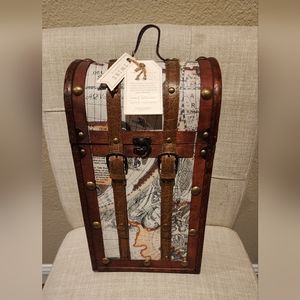 Twine Living & Co Two Bottle Old World Wooden Wine Carrier - w/ faux leather